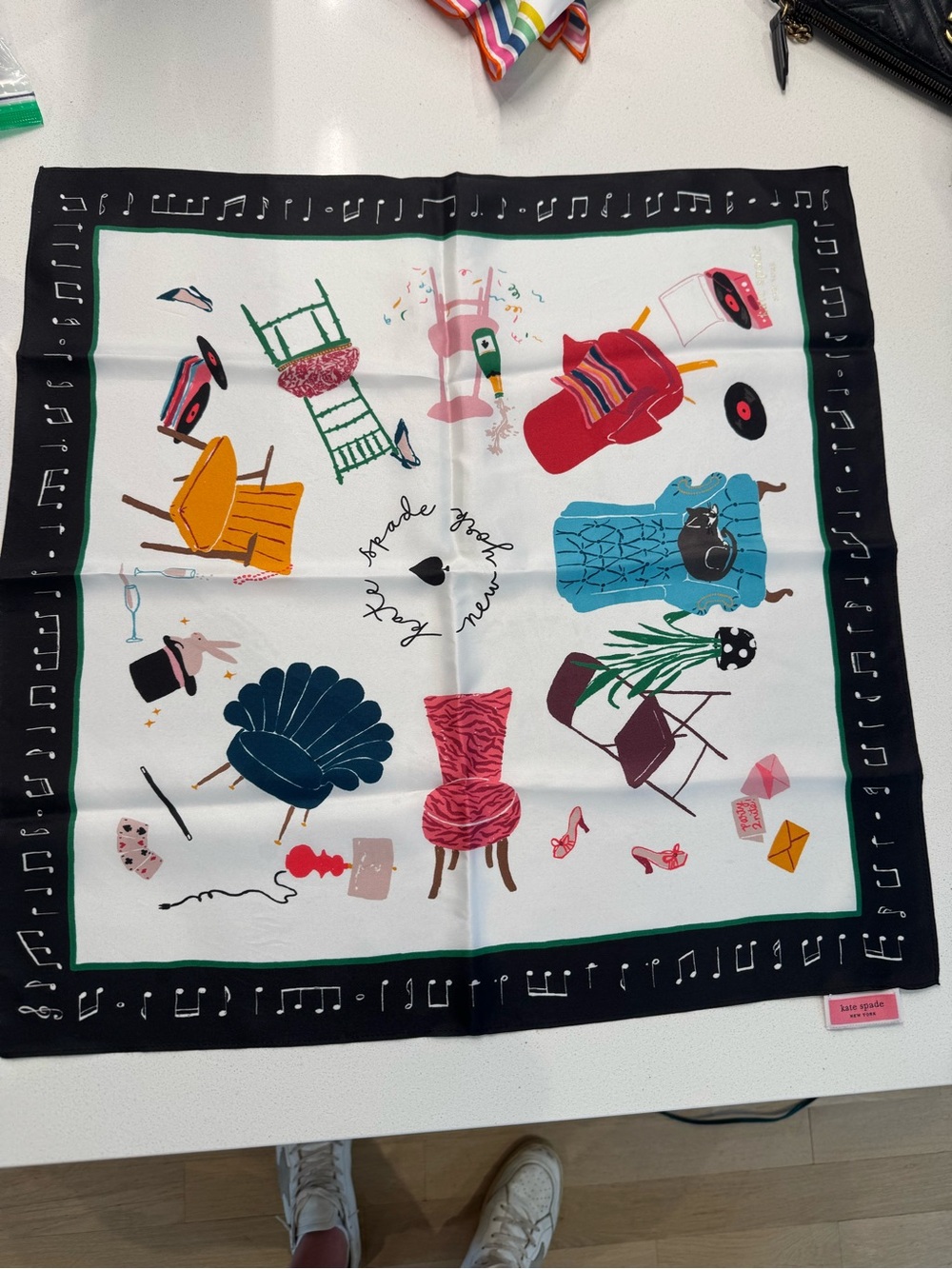 kate spade Multi-Color Illustrated Chairs Silk-Feel Square Scarf